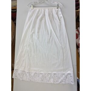 Vintage White Lace Hem Half Slip Underskirt Nylon USA Made XL (Name Mark Inside)